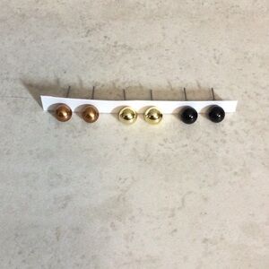 NWT Set of 3 Metallic Round Stud Earrings - Copper, Gold, Black